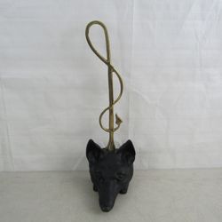 Virginia Metalcrafters Cast Iron Fox Head Door Stop Brass Handle 15"



