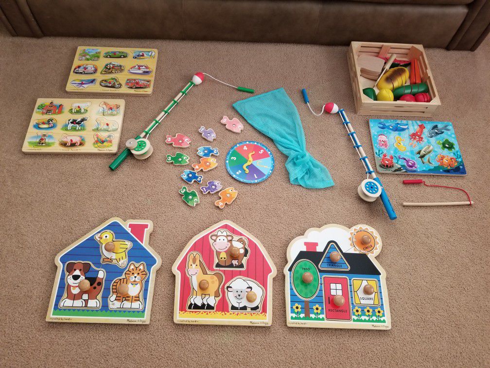 Melissa and Doug puzzles and fishing game