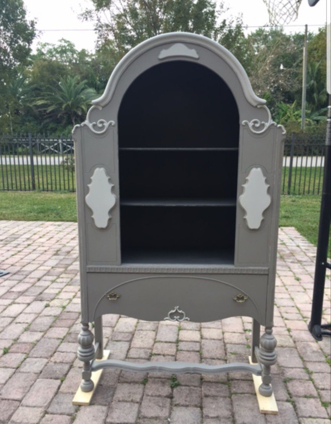 1920/1930s refinished in two tones grey antique china cabinet