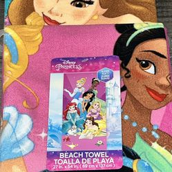 Disney Princess Ariel Belle Cinderella Jasmine Rapunzel Tiana Beach Bath Pool Towel 27" x 54"