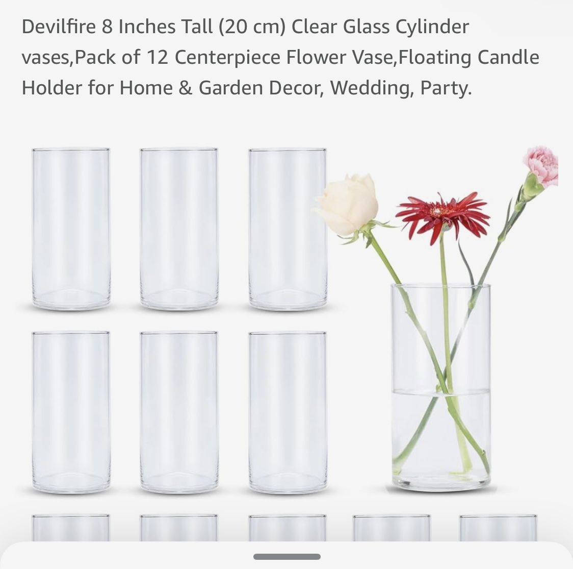 Wedding/party Decor 8” Tall Clear Glass Cylinder Vases