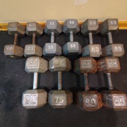 50lb, 55lb, 65lb, 75lb, 80lb Metal Hex Dumbbells 