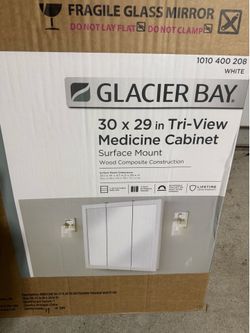 Glacier Bay 30-3/16 in. W x 29 in. H Framed Surface-Mount Tri-View Bathroom Medicine Cabinet with Mirror, White
