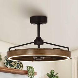 Parrot Uncle 27" Mumbai Fandelier Ceiling Fan with Light & Remote - Black / Rustic Wood