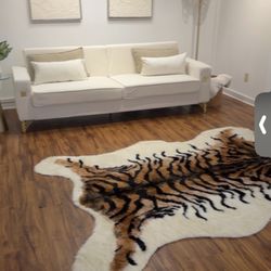White Couch With Gold Accents 