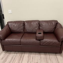 Made In USA Salerno 80'' Burgundy Genuine Leather Pillow Top Arm Sofa 3-seat Couch (Delivery Available)
