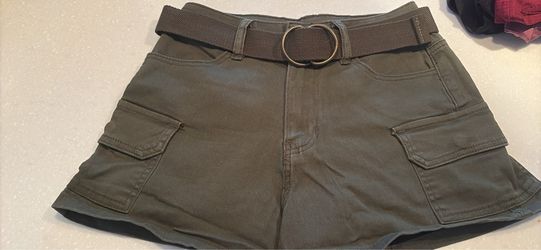 Olive Green Belted Cargo Shorts