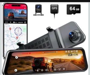 4K HDR Mirror Dash Cam with GPS and Rear Camera