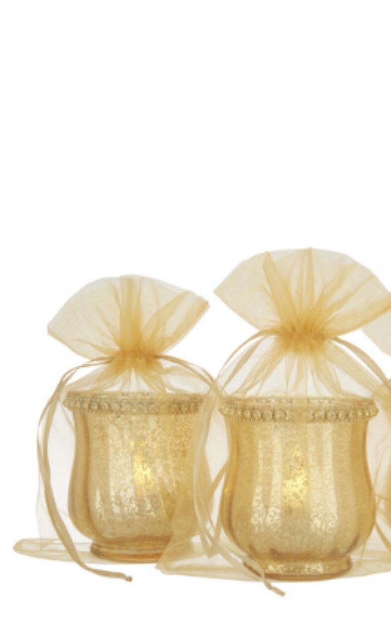 Set of 2 Mercury glass votive holders with sheer bags