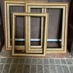 3 Antique Picture Frames Brown With Gold Trim