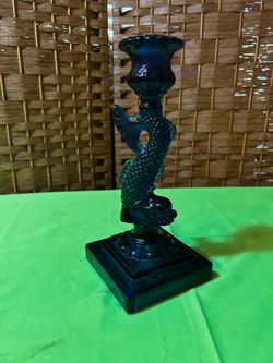 Vintage Cobalt Blue Glass Dolphin / Koi Fish Candlestick Holder-$42 CASH