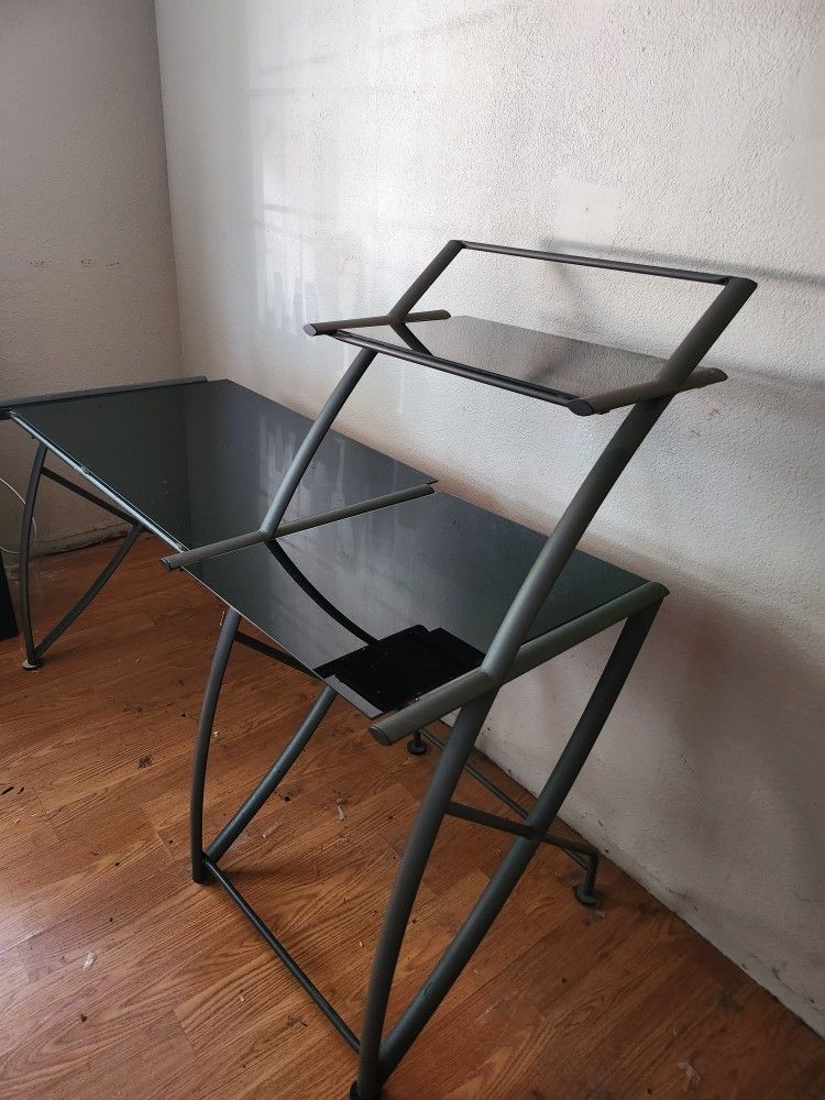 Glass & Brushed Black Metal Desk