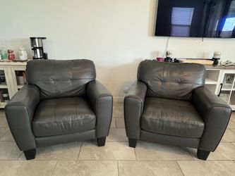 Pair of Gray Leather Accent Chairs