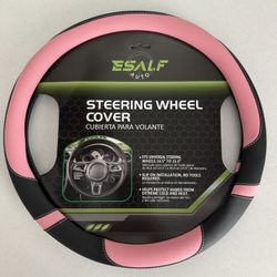 Steering wheel cover with black and pink trim