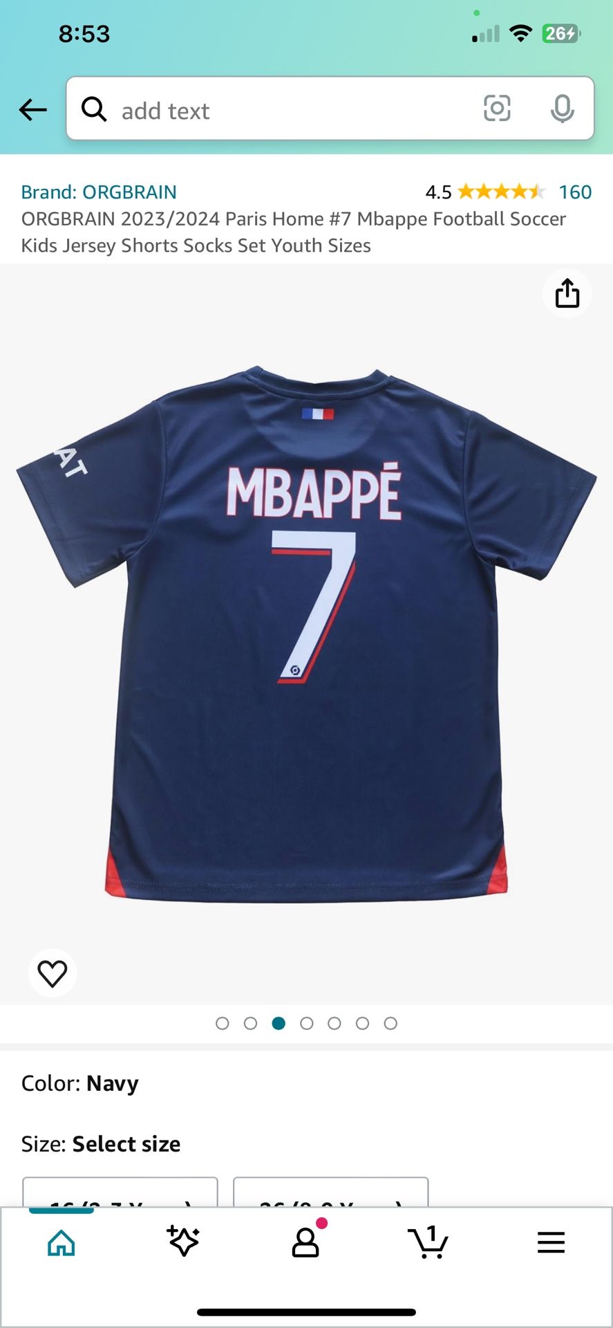 ORGBRAIN 2023/2024 Paris Home #7 Mbappe Football Soccer