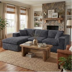 Dark Gray Corduroy Sectional Sofa with Chaise