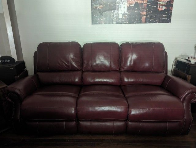 Red Faux Leather Reclining Sofa & Love Seat