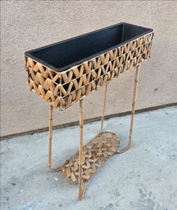 Elevated Rectangular Woven Rattan Planter Stand 29" tall