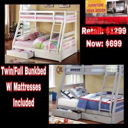 Twin/ Full Bunkbed With Mattresses 
