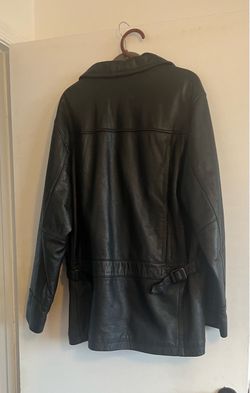 Black Leather Jacket with Belt Detail