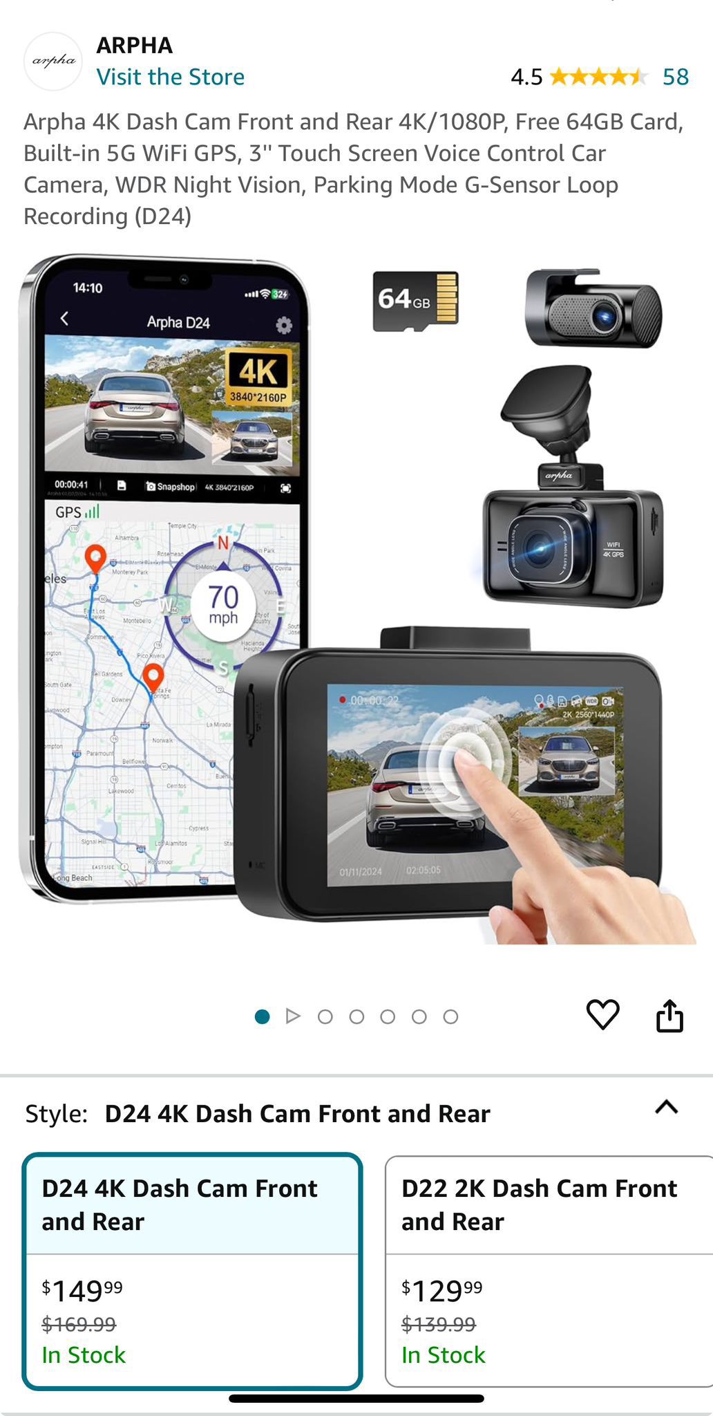 D24 4K Dash Cam Front and Rear