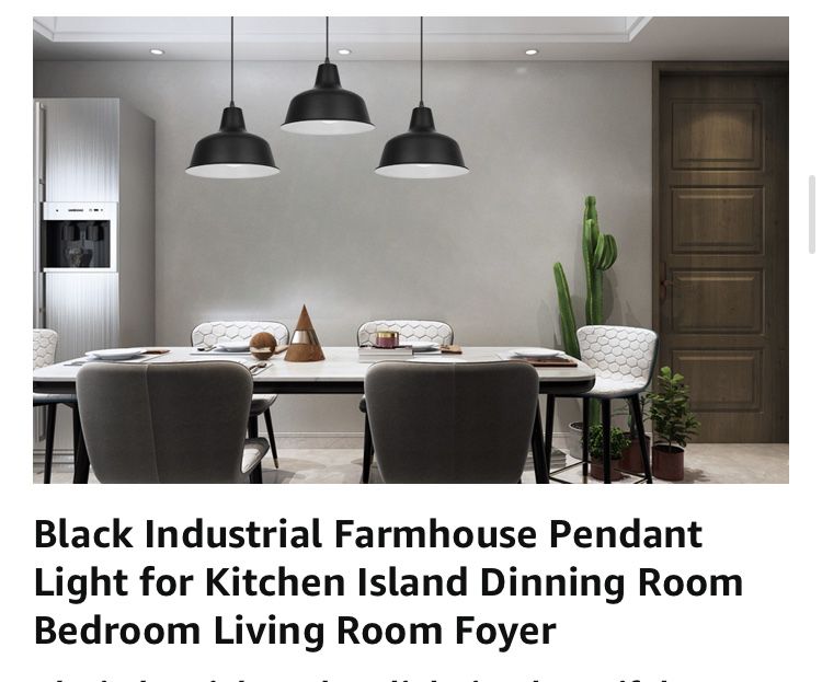 Black Industrial Farmhouse Pendant Light For Kitchen 3-pack