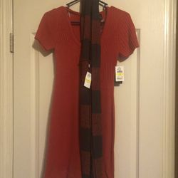 Planet gold rustic size medium sweater dress with scarf. Never worn. Tags still on