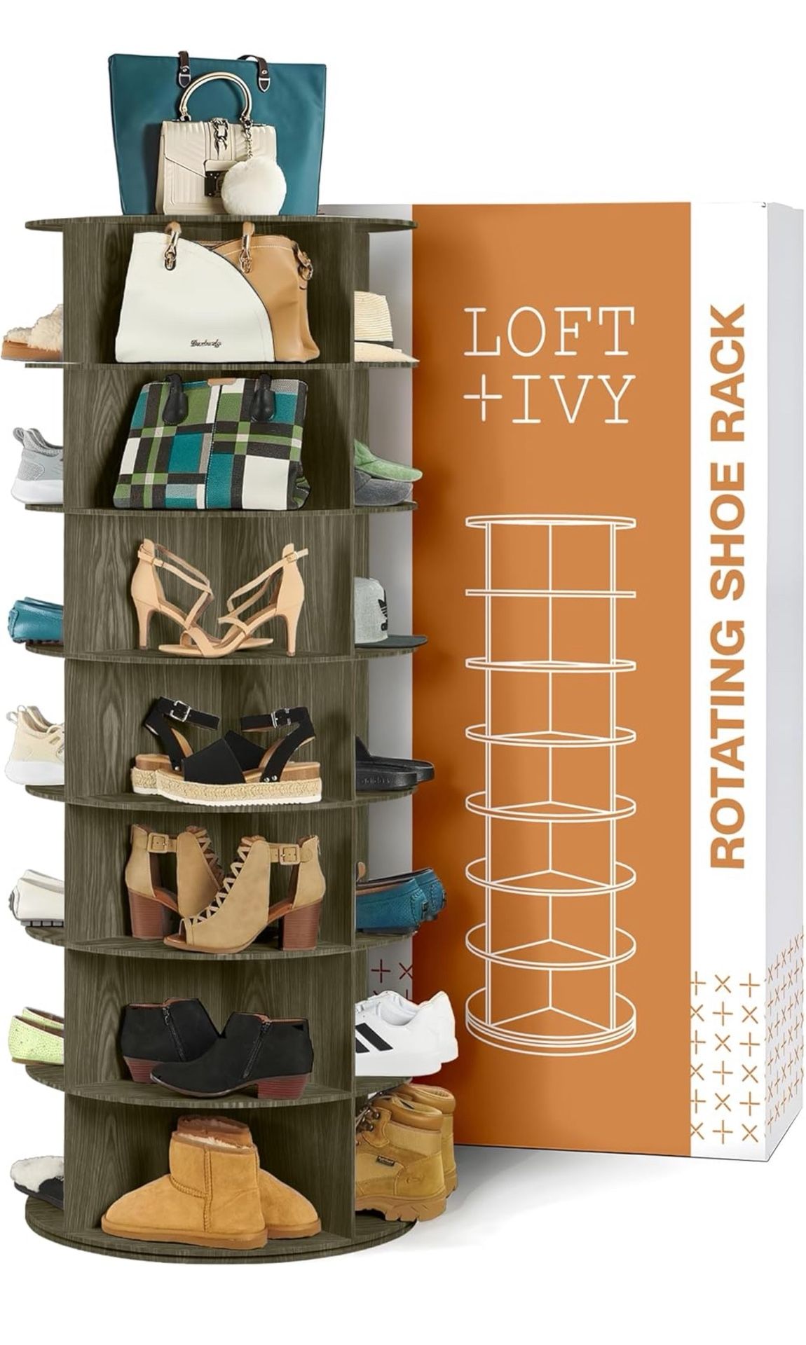 7 Tier Rotating Shoe Rack Tower – 360° Spinning Storage Organizer, Modern Round Shoe Carousel for Closet, Entryway, Bedroom – Space Saving