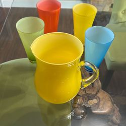 Glass Pitcher And 4 Glass High Tumblers