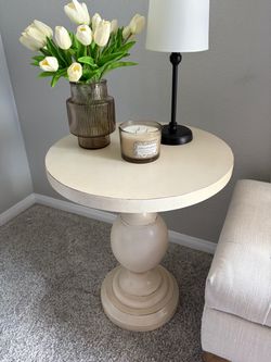 Round  Cream Pedestal Accent Side Table
