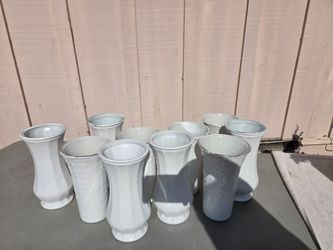 Set of 9 White Ceramic Vases