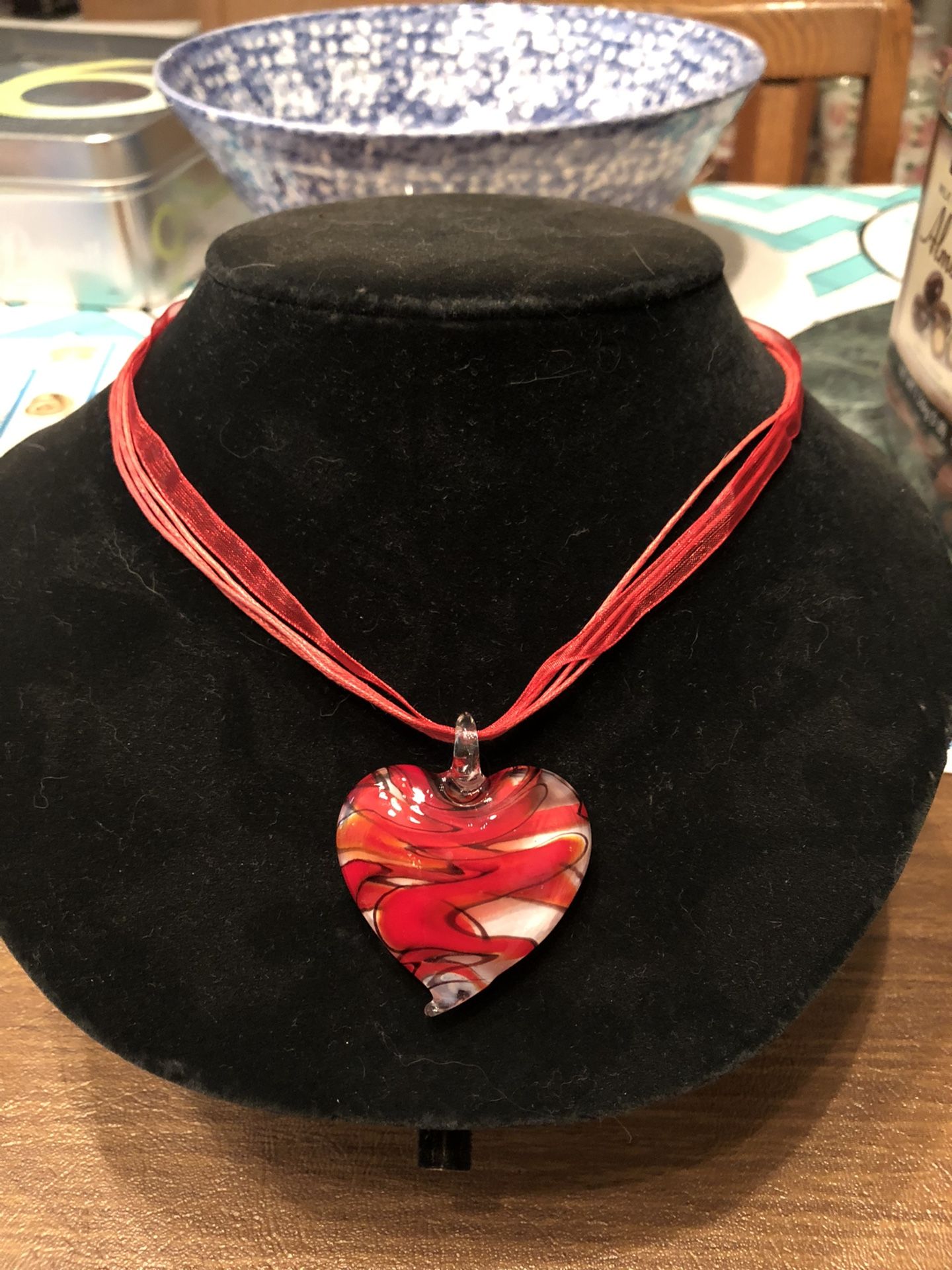 Red Glass Heart Bead Necklace 