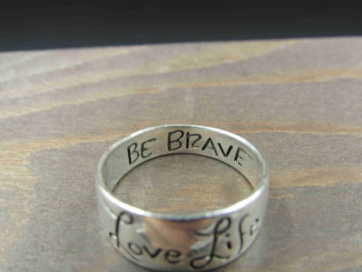 Size 6.5 Sterling Silver Love Life Be Brave Band Ring Vintage Statement Engagement Wedding Promise Anniversary Bridal Cocktail