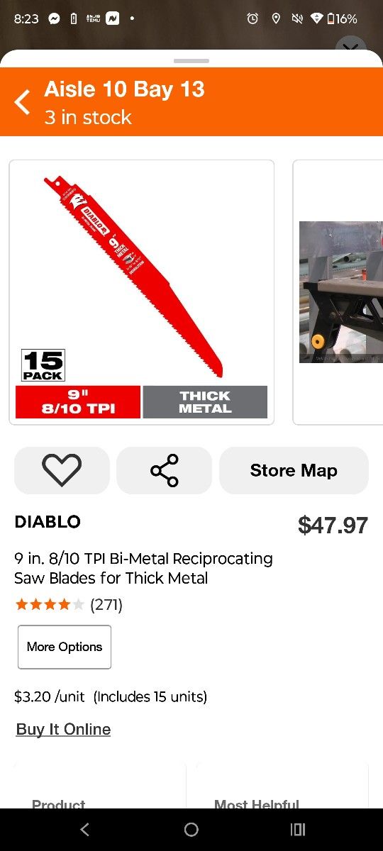 DIABLO 9IN 8/10 TPI METAL RECIPROCATING SAW BLADES FOR THICK 🪙