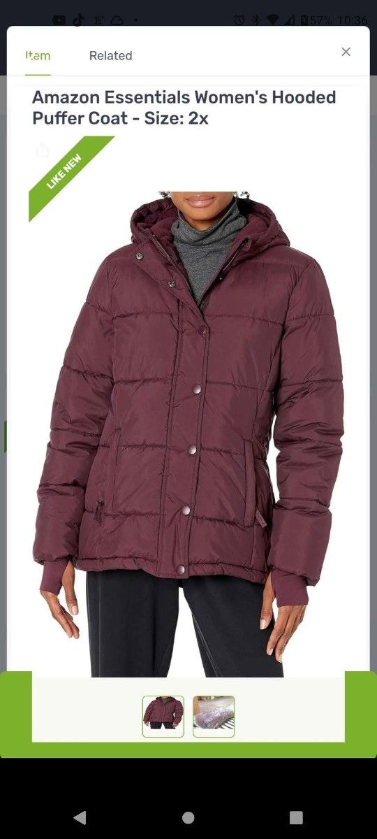 Essential Women's Winter Coat. Burgundy In Color Size 2X