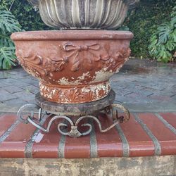 Extra large rustic unique ornate clay flower pot