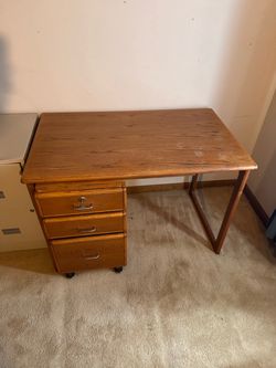 Oak Wood Desk with 3-Drawer Pedestal