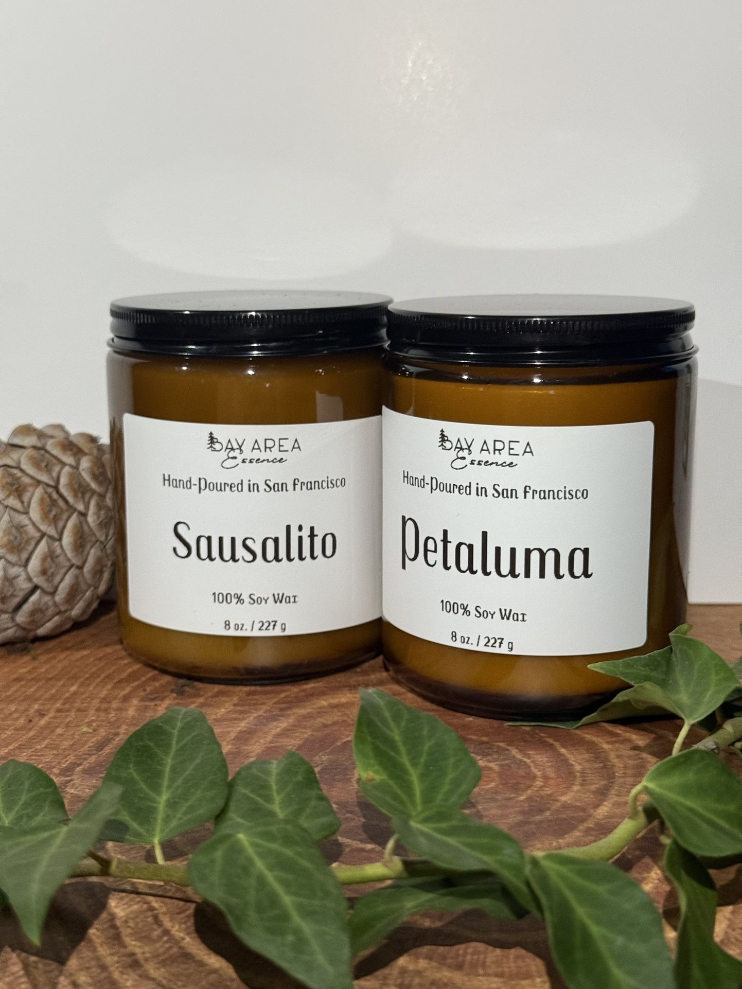 Bay Area Essence 8 Oz Candles Organic Soy Wax & Fragrance Sausalito & Petaluma Amber Jar 1 Wick