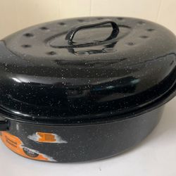 Granite Ware 18" Covered Oval Roaster, 15 Pound Capacity, Roasting Pan