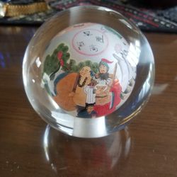 Antique Chinese Reverse Painted Glass Ball / Paperwight