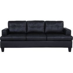 Modern Black Bonded Leather Sofa and Love Seat Set
