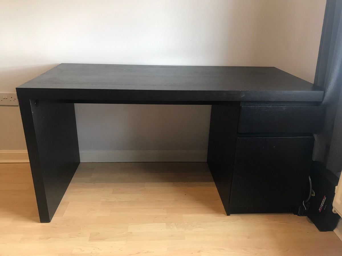 IKEA Malm Desk, Pedestal, and Leather Chair