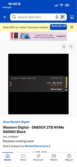 WD black 2 TB SN850x 7300 mp/s
