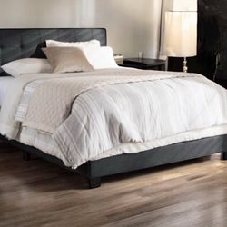 New Luxurious Dark Grey Upholstered Queen Size Bed 