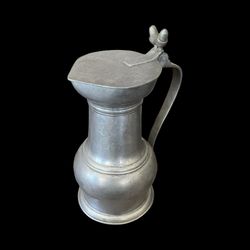 Vintage Pewter Pitcher Handle, Lid 9.5"  Double Acorn Finial, Rose Mark,  Shield