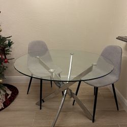 Glass Dining Room Table & 2 Chairs
