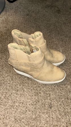 Tan Suede Wedge Ankle Boots