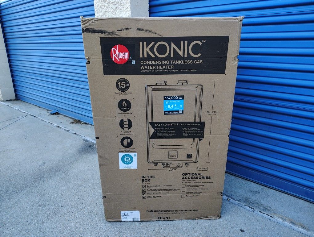Water Heater Ikonic Tankless 8.4 Gas/Propane Smart 3 Showers Indoor/Outdoor Super High Efficiency 157,000 BTU