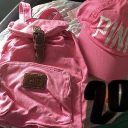 Used Pink Brand Mini Back Pack And New Hat 