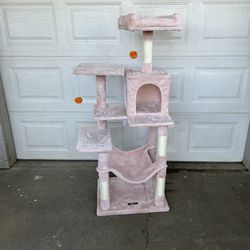 Cat Tree, 56.3-Inch Cat Tower for Indoor Cats, Multi-Level Cat Condo with 4 Scratching Posts, 2 Perches, Hammock, Cave, Jelly Pink🐈‍⬛🐈🔥🔥🔥‼️‼️‼️‼️